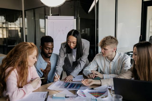 employees working at a table