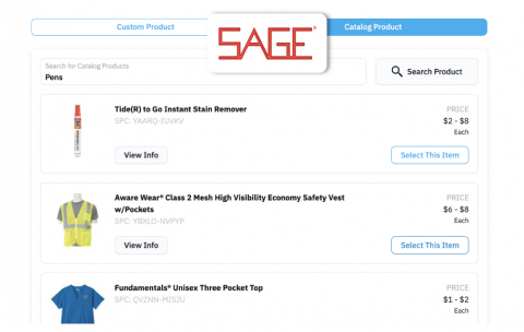 Sage promo catalog integration within shopVOX.