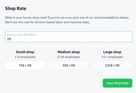 hourly shop rate to determine hourly production labor and machine pricing.